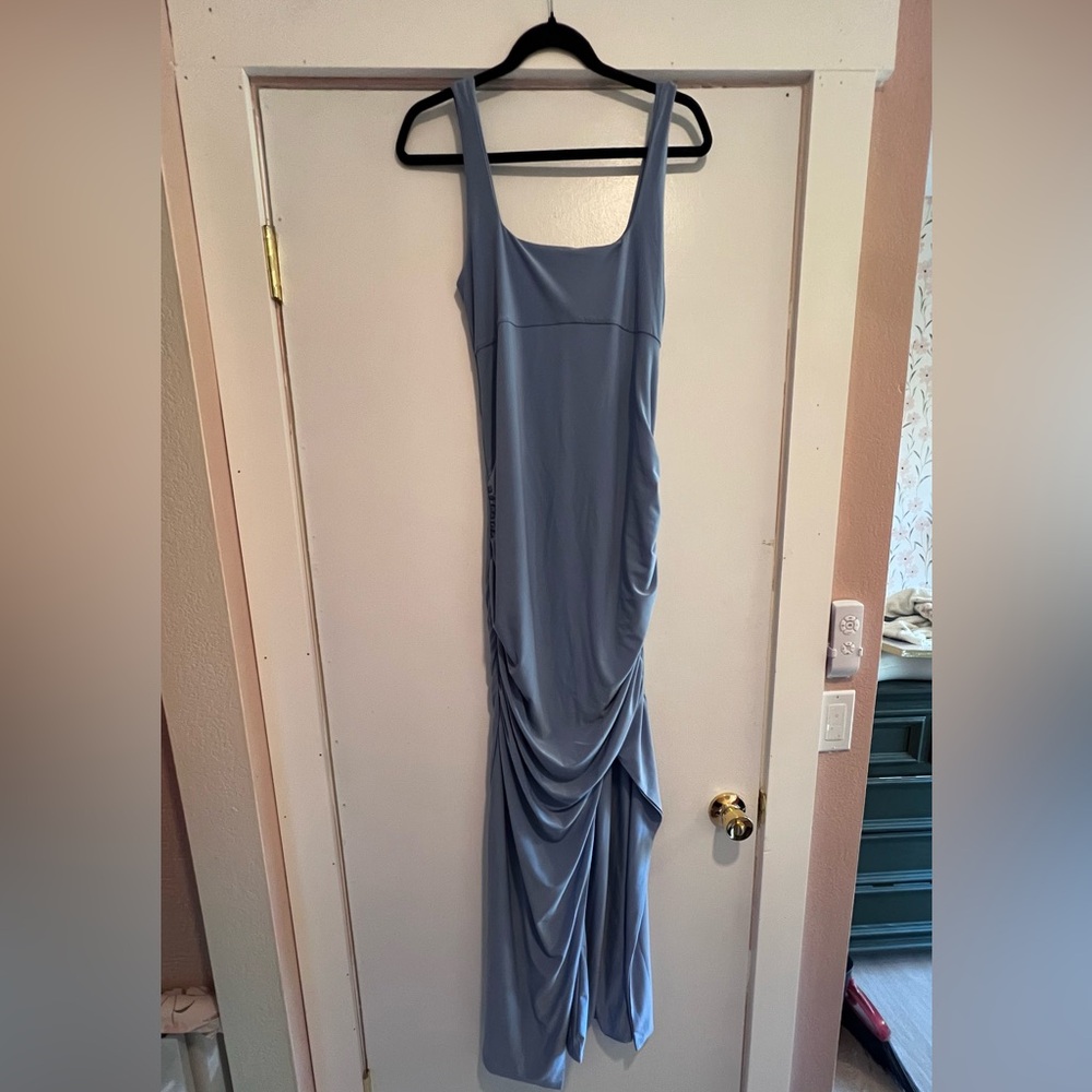 POWDER BLUE SQUARE NECK MATERNITY MAXI DRESS WITH SPLIT size 8